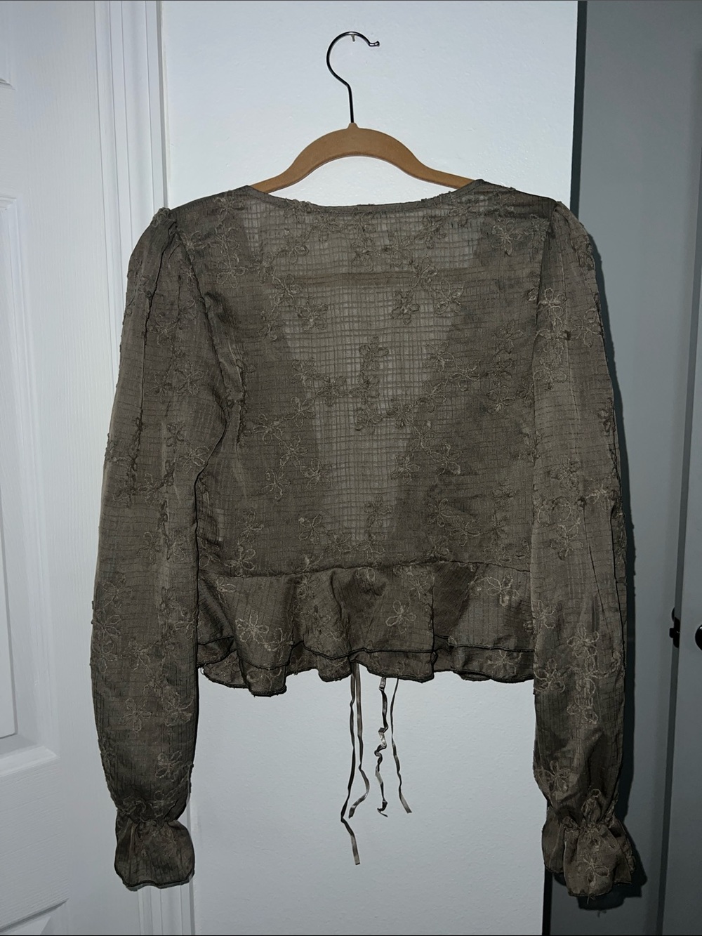 Womens Embroidered Tie Front Blouse - Picture 2 of 2